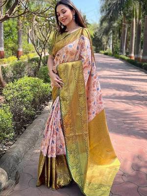 White woven design handloom kanjeevaram saree 1