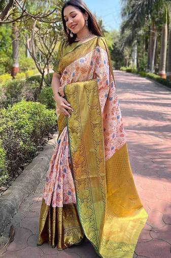 White woven design handloom kanjeevaram saree