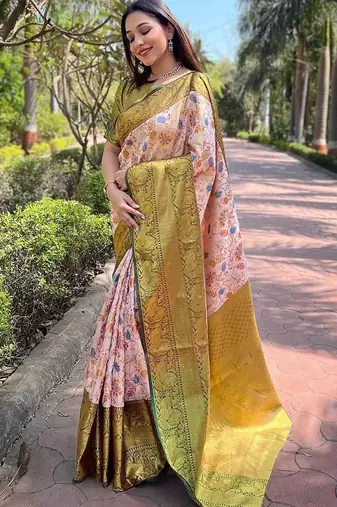 White woven design handloom kanjeevaram saree
