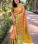 Peach woven design kanjeevaram saree
