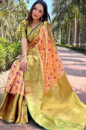 Peach woven design kanjeevaram saree