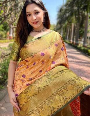 Peach woven design kanjeevaram saree 3