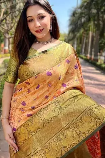 Peach woven design kanjeevaram saree