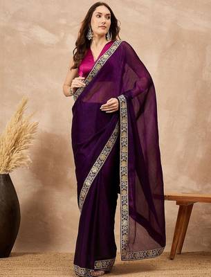 Purple women satin celebrity saree 1