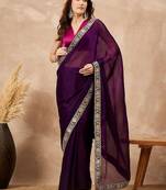 Purple women satin celebrity saree