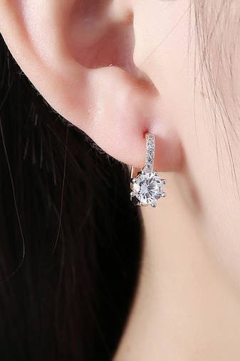 18k crystal solitaire clutch back hoop earrings for women