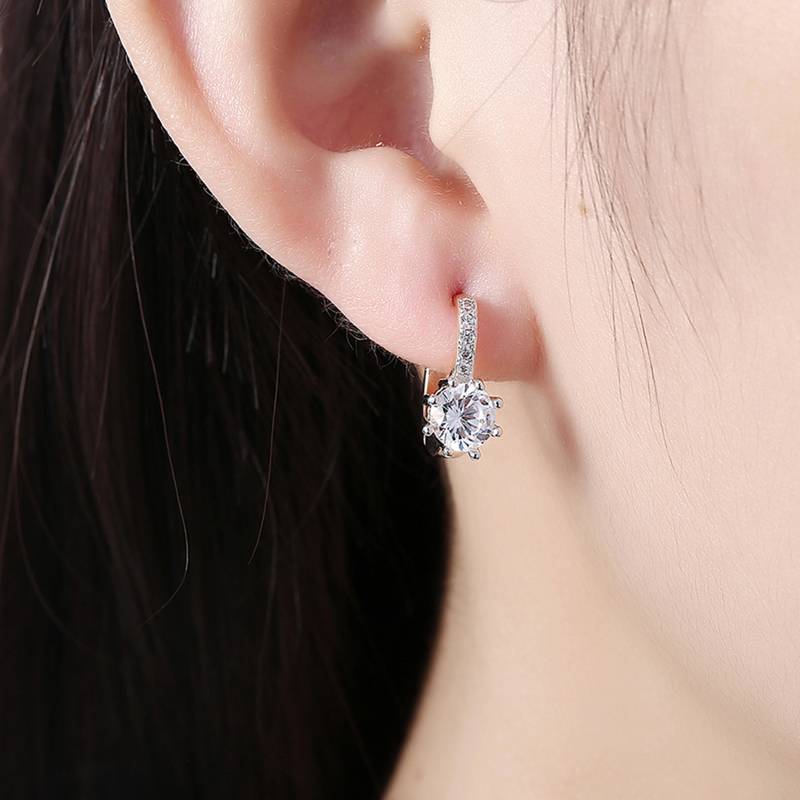 18k crystal solitaire clutch back hoop earrings for women