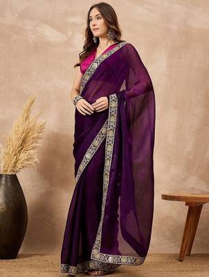 Purple women satin celebrity saree 2
