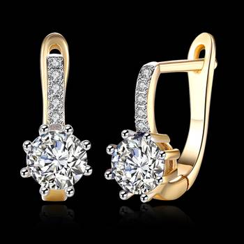 18k crystal solitaire clutch back hoop earrings for women 2