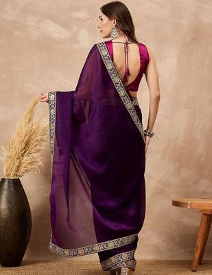 Purple women satin celebrity saree 3