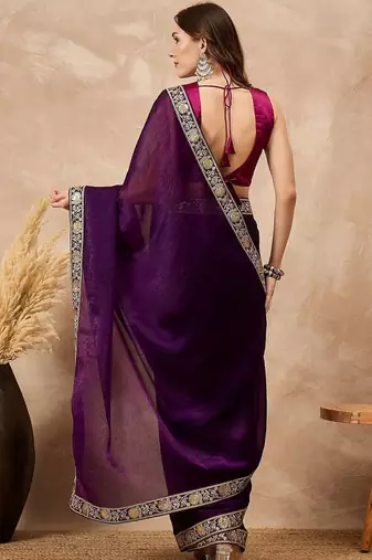 Purple women satin celebrity saree