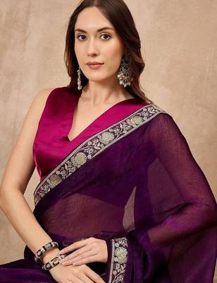 Purple women satin celebrity saree 5