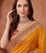 Mustard embroidered art silk saree