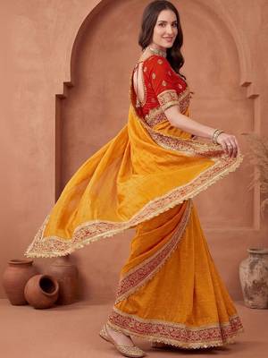Mustard embroidered art silk saree 2