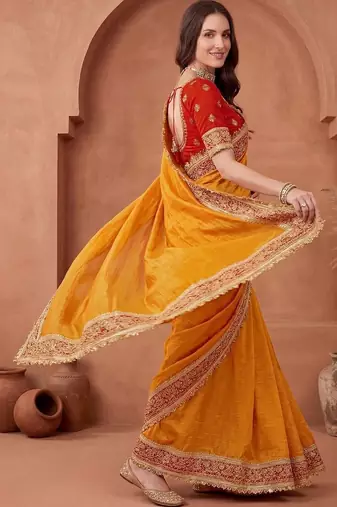 Mustard embroidered art silk saree