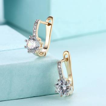 18k crystal solitaire clutch back hoop earrings for women 5