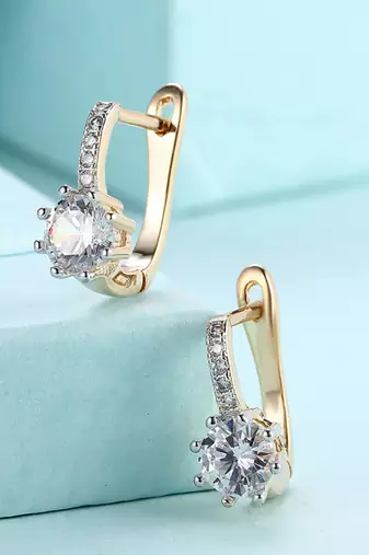 18k crystal solitaire clutch back hoop earrings for women