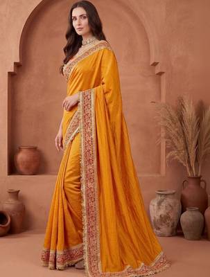 Mustard embroidered art silk saree 3