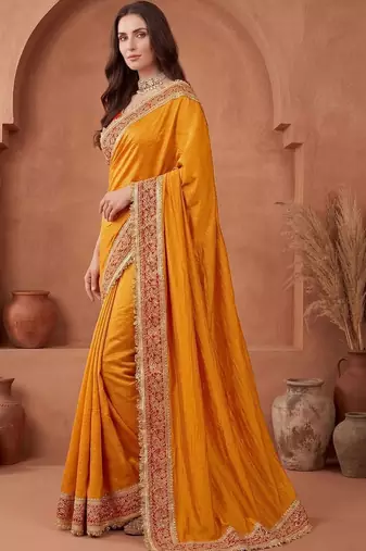 Mustard embroidered art silk saree