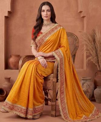 Mustard embroidered art silk saree 4