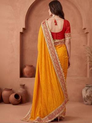 Mustard embroidered art silk saree 5