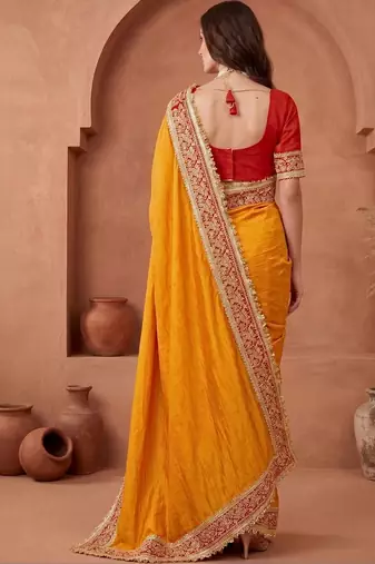 Mustard embroidered art silk saree
