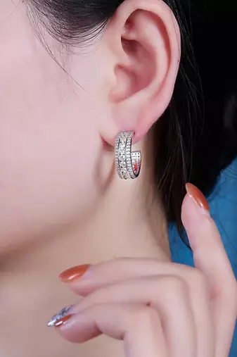 White fancy half hoop earrings cz studded festive casual wear jewelry