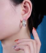 White fancy half hoop earrings cz studded festive casual wear jewelry