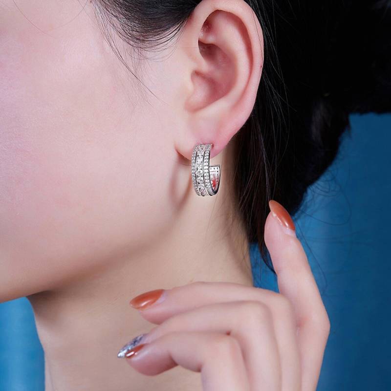 White fancy half hoop earrings cz studded festive casual wear jewelry