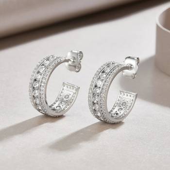 White fancy half hoop earrings cz studded festive casual wear jewelry 2