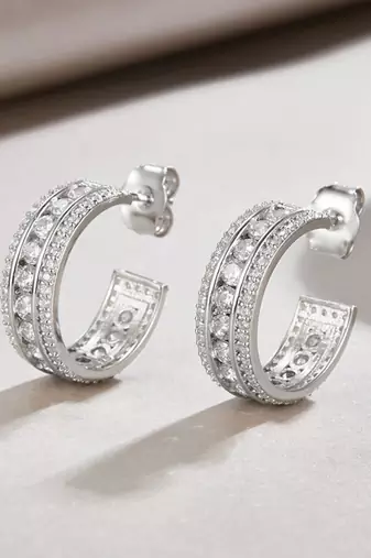 White fancy half hoop earrings cz studded festive casual wear jewelry