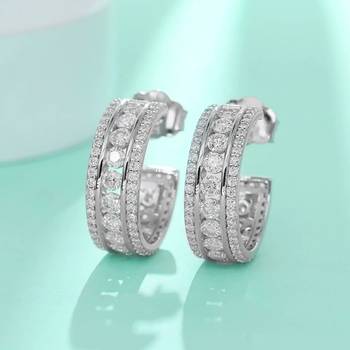 White fancy half hoop earrings cz studded festive casual wear jewelry 3
