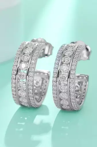 White fancy half hoop earrings cz studded festive casual wear jewelry