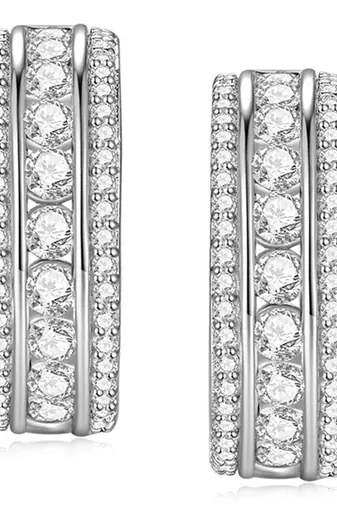 White fancy half hoop earrings cz studded festive casual wear jewelry