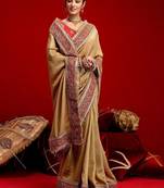Gold embellished embroidered silk blend heavy work saree