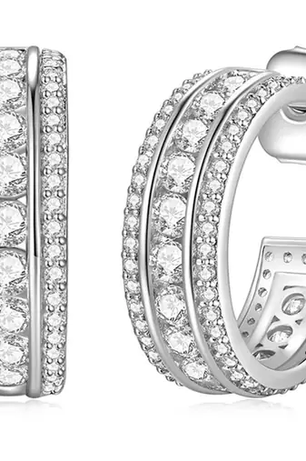 White fancy half hoop earrings cz studded festive casual wear jewelry
