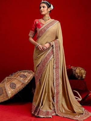Gold embellished embroidered silk blend heavy work saree 2