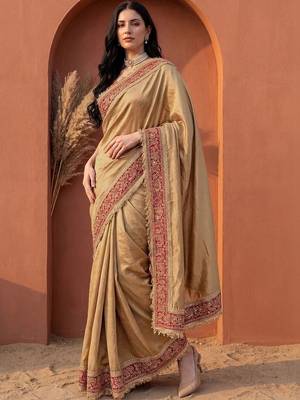 Gold embroidered art silk saree 1