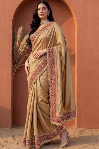 Gold embroidered art silk saree