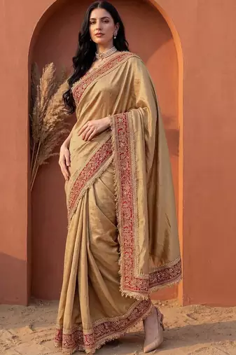 Gold embroidered art silk saree