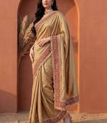 Gold embroidered art silk saree