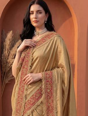 Gold embroidered art silk saree 2