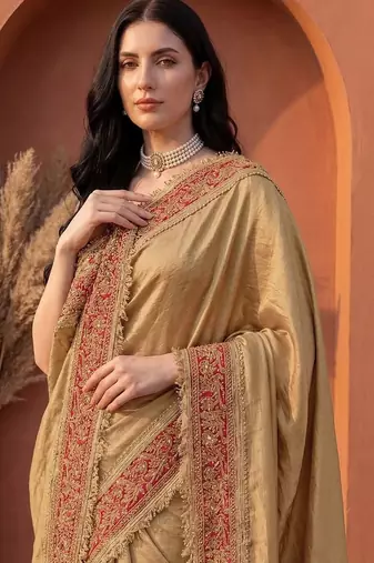 Gold embroidered art silk saree