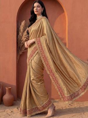 Gold embroidered art silk saree 3