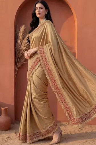 Gold embroidered art silk saree