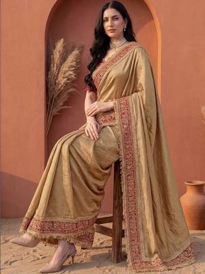 Gold embroidered art silk saree 4