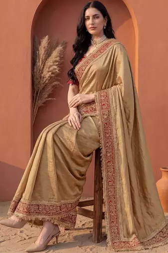 Gold embroidered art silk saree