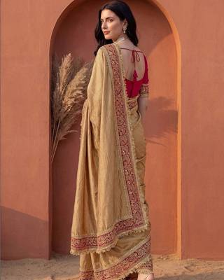 Gold embroidered art silk saree 5