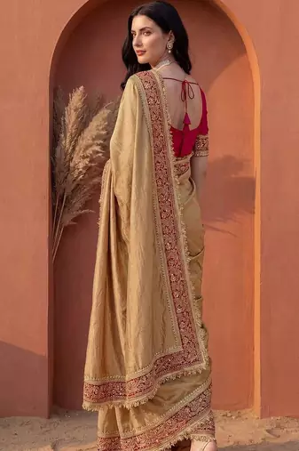 Gold embroidered art silk saree
