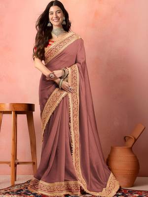 Rose ethnic motifs zari art silk heavy work saree 1